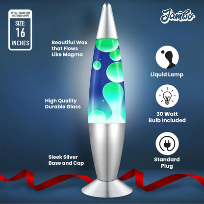 16" Beautiful Lamp- Blue with Yellow/Green Wax, Relaxing Liquid Light, Night Light Nightlight, Home Decor Living Room Office Bedroom Lamp for Adults Teens Kids, Magma Motion
