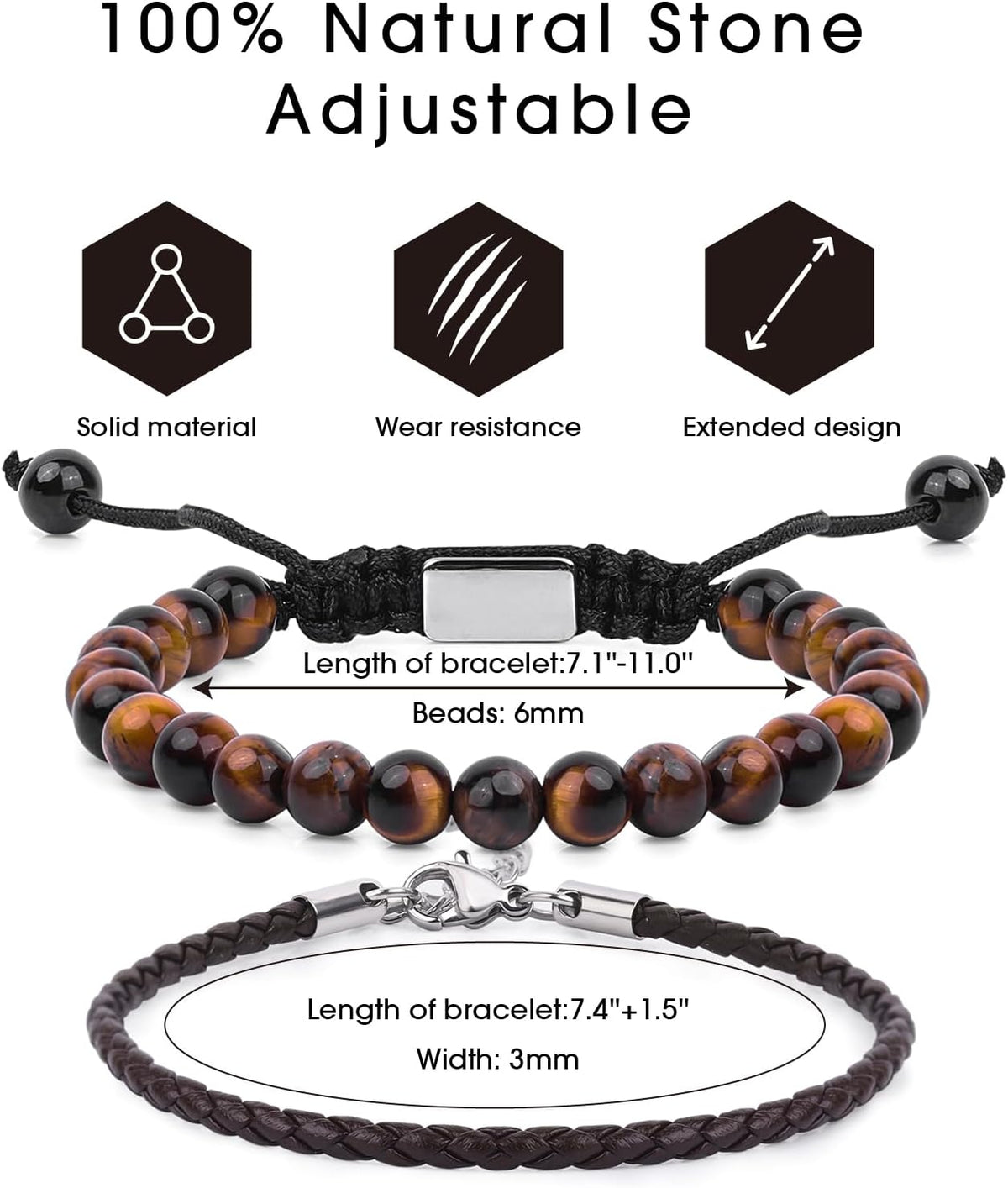 Black Beaded Bracelets for Men Boys: 6Mm Obsidian Onyx Lava Beads Mens Bracelet Set Mens Jewelry - Cool Anniversary Valentines Fathers Birthday Gifts for Him Boyfriend Husband Man Son Dad