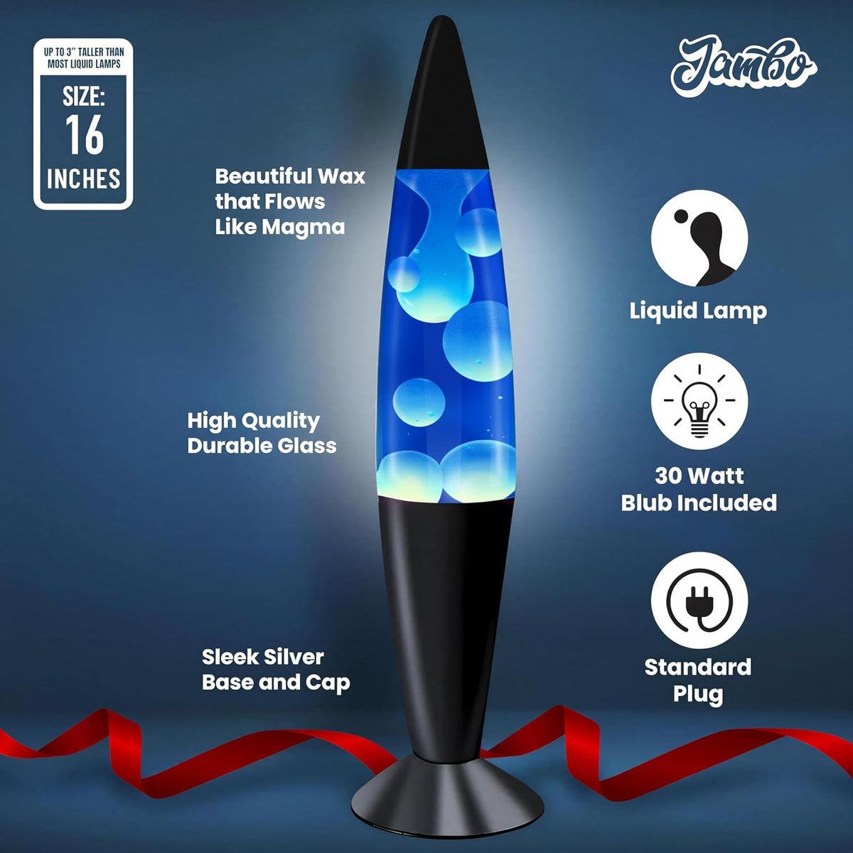 16" Beautiful Lamp- Blue with White/Blue Wax, Relaxing Liquid Lamp for Living Room Office Bedroom Adults Teens Kids, Magma Light, Night Light Nightlight, Home Decor