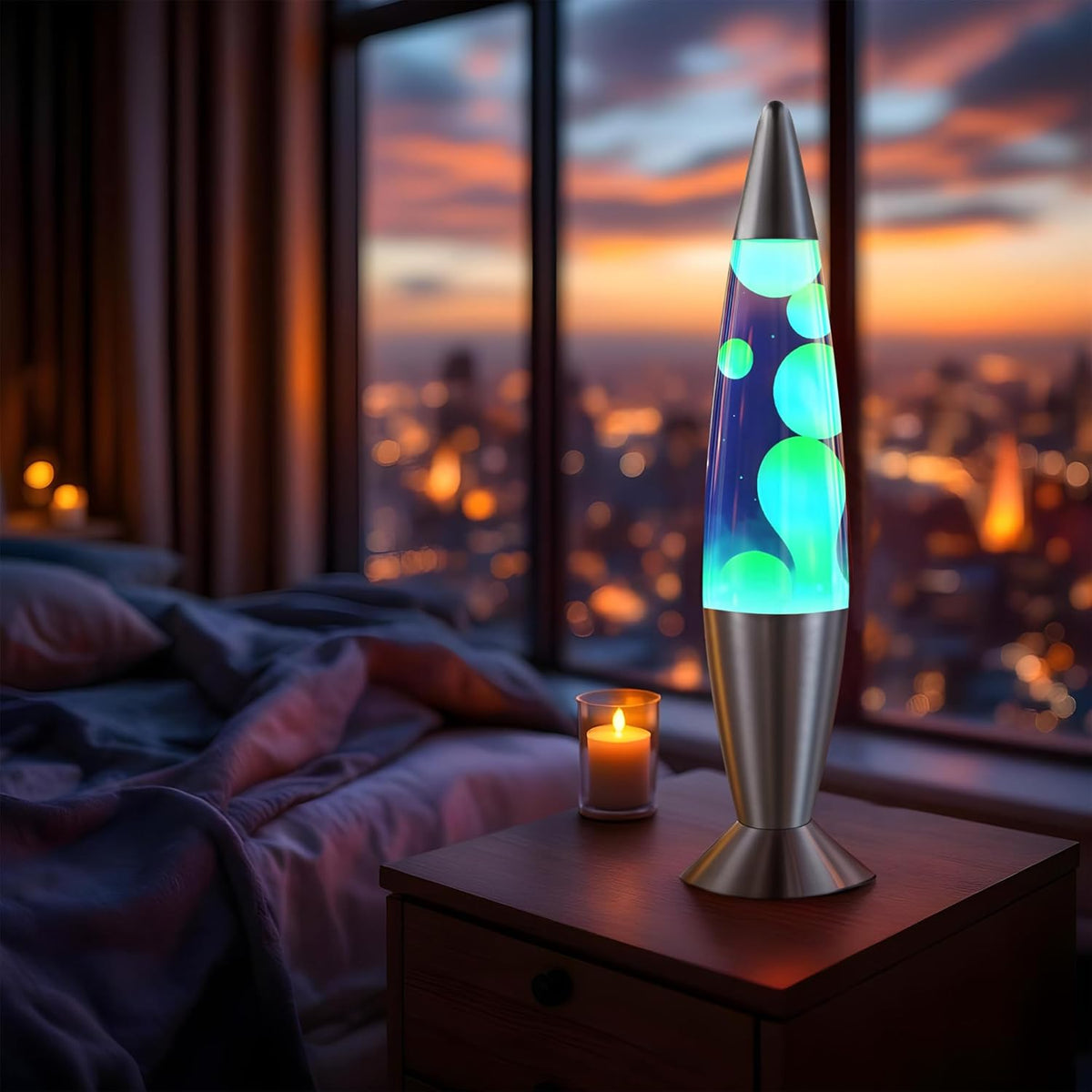 16" Beautiful Lamp- Blue with Yellow/Green Wax, Relaxing Liquid Light, Night Light Nightlight, Home Decor Living Room Office Bedroom Lamp for Adults Teens Kids, Magma Motion