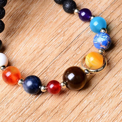 Solar System Galaxy Bracelet - the Eight Planets Guardian Star Lava Rock Stretch Yoga Chakra Aromatherapy Essential Oil Diffuser Bracelet for Men & Women