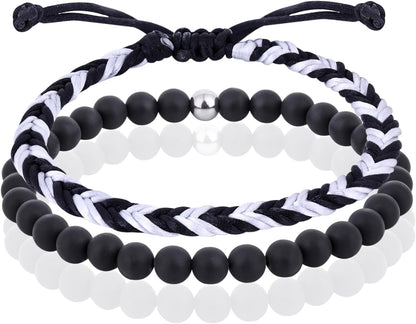 Black Beaded Bracelets for Men Boys: 6Mm Obsidian Onyx Lava Beads Mens Bracelet Set Mens Jewelry - Cool Anniversary Valentines Fathers Birthday Gifts for Him Boyfriend Husband Man Son Dad