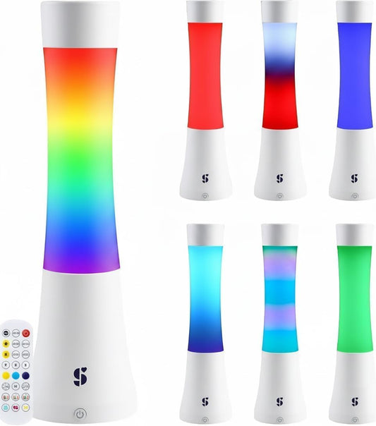 Sensory Light Lava Lamp for Kids and Adults – Color Changing LED Desk Lamp with Remote – Calming Night Light for Sensory Room, Bedroom, Therapy, Relaxation, Décor (White)