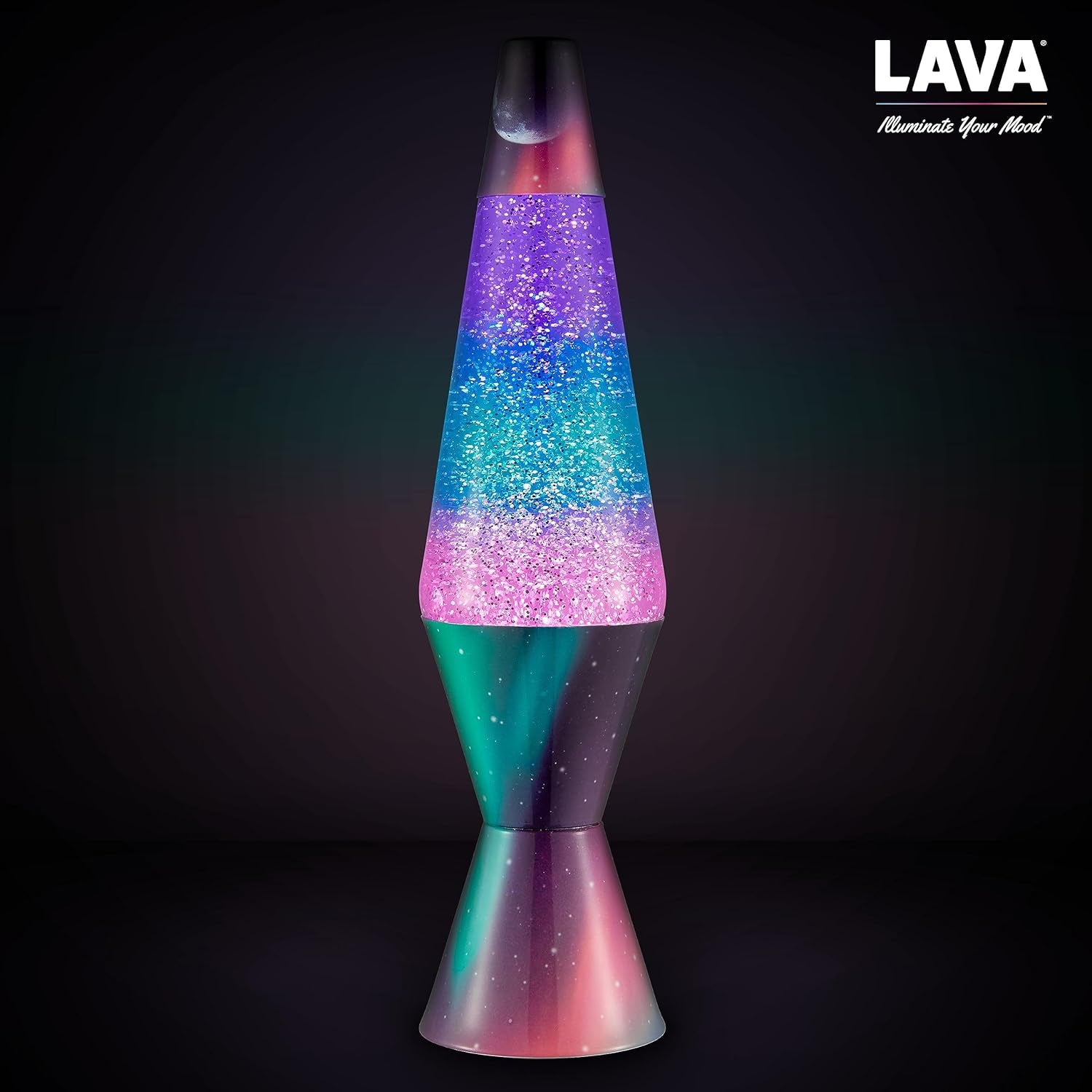 Lava® Lamp - 14.5" Polar Glimmer - the Original Motion Light - Silver Glitter, Multicolor Base and Globe - Item #2048 (Amazon Exclusive)