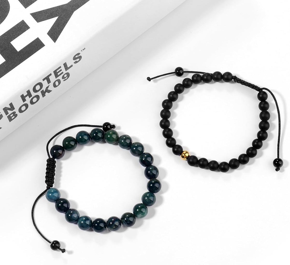 Black Beaded Bracelets for Men Boys: 6Mm Obsidian Onyx Lava Beads Mens Bracelet Set Mens Jewelry - Cool Anniversary Valentines Fathers Birthday Gifts for Him Boyfriend Husband Man Son Dad