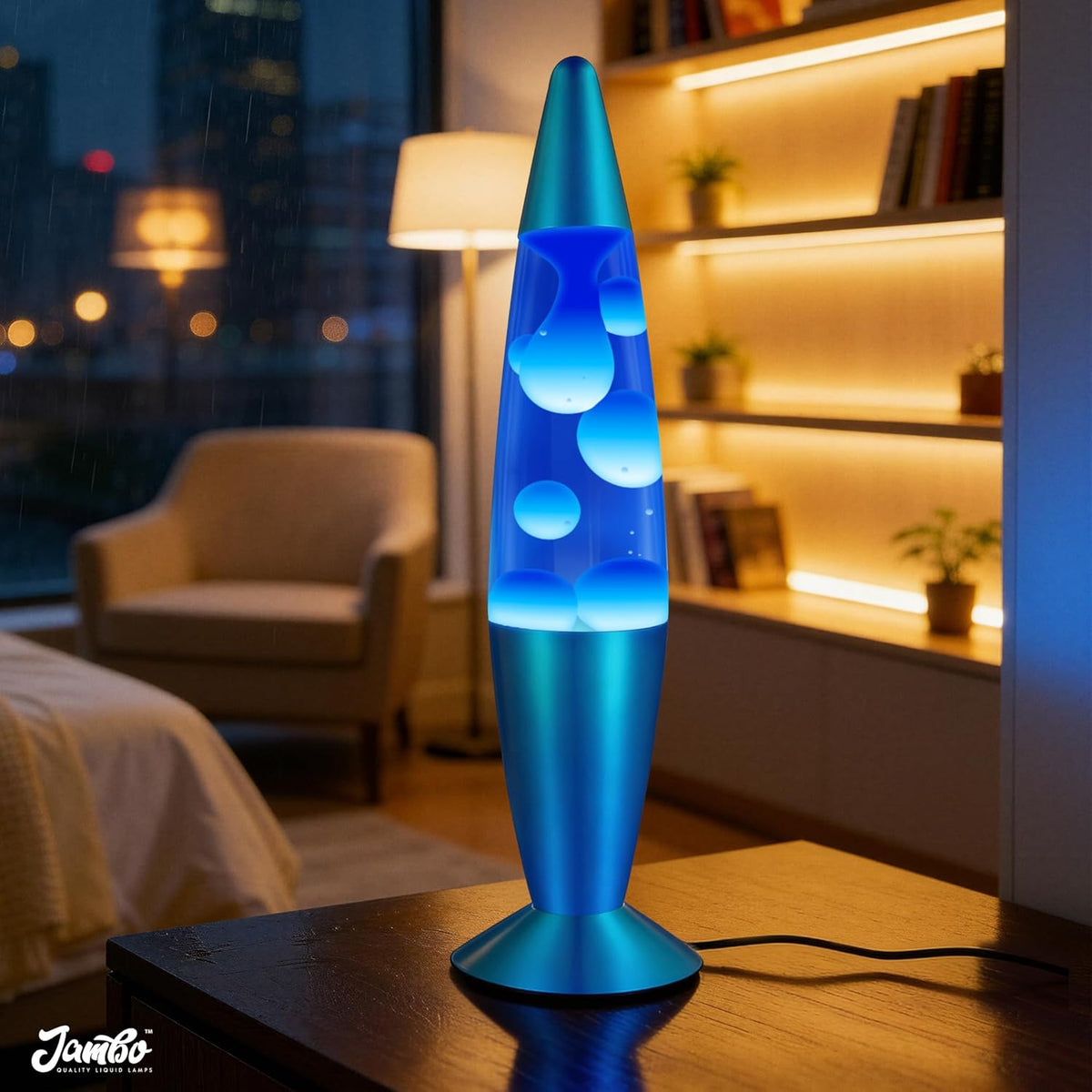 16" Beautiful Lamp- Blue with White/Blue Wax, Relaxing Liquid Light, Night Light Nightlight, Home Decor Living Room Office Bedroom Lamp for Adults Teens Kids, Magma Motion