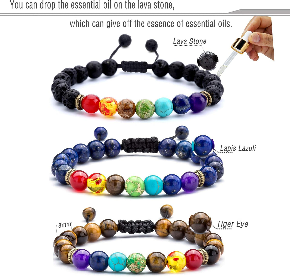 Men Women 8Mm Lava Rock Beads Chakra Bracelet