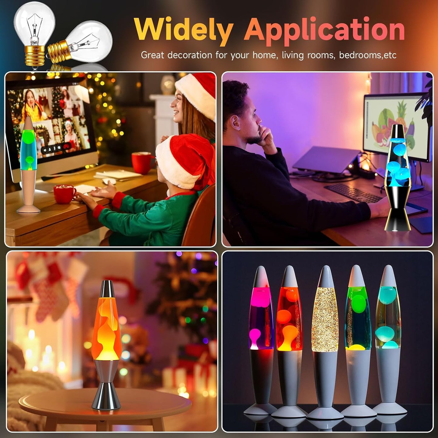 Lava Lamp Bulbs 25 Watt, 120V S11 E17 Base, Warm White 2700K, 6 Pack | Dimmable, Original Replacement Light Bulbs for 14.5-Inch Lava Lamp and Glitter Lamps