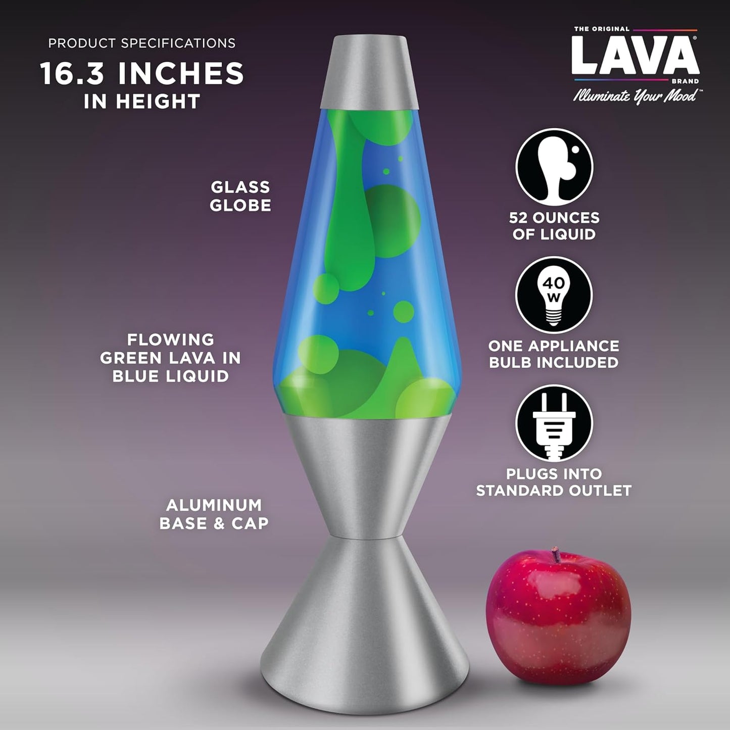Lava the Original Lamp - 16.3" Emerald Tide – Classic Liquid Motion Lamp - Yellow Wax and Blue Liquid - Item #5139 (Amazon Exclusive)