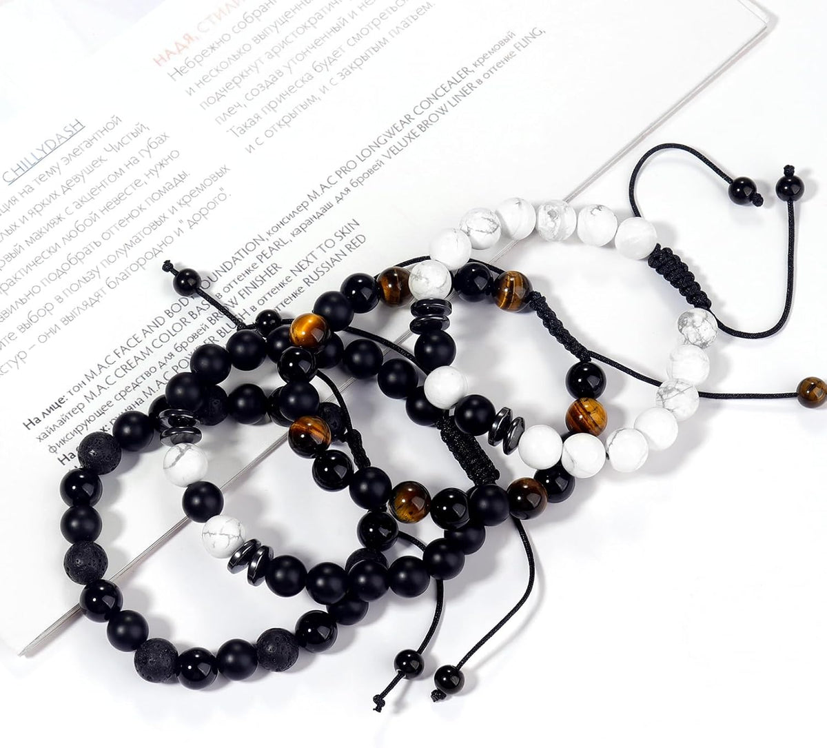 Black Beaded Bracelets for Men Boys: 6Mm Obsidian Onyx Lava Beads Mens Bracelet Set Mens Jewelry - Cool Anniversary Valentines Fathers Birthday Gifts for Him Boyfriend Husband Man Son Dad
