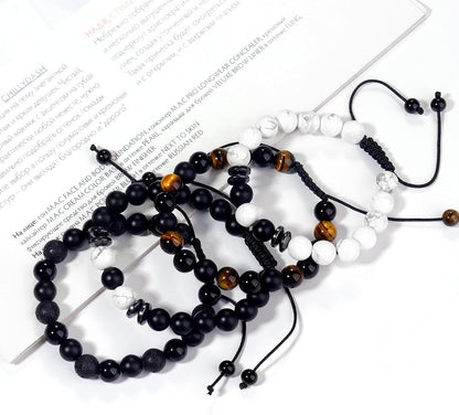Black Beaded Bracelets for Men Boys: 6Mm Obsidian Onyx Lava Beads Mens Bracelet Set Mens Jewelry - Cool Anniversary Valentines Fathers Birthday Gifts for Him Boyfriend Husband Man Son Dad