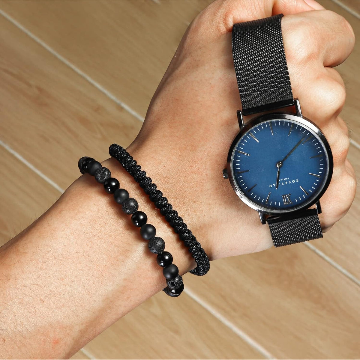 Black Beaded Bracelets for Men Boys: 6Mm Obsidian Onyx Lava Beads Mens Bracelet Set Mens Jewelry - Cool Anniversary Valentines Fathers Birthday Gifts for Him Boyfriend Husband Man Son Dad