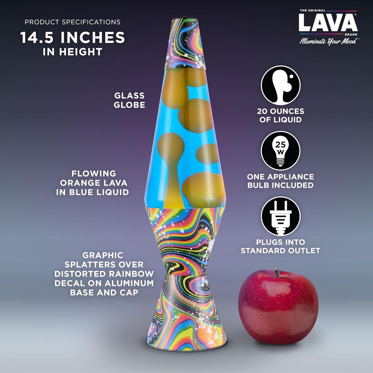 Lava the Original Lamp - 14.5" Splattered Distortion – Classic Liquid Motion Lamp - Orange Wax and Blue Liquid - Item #2427 (Amazon Exclusive)