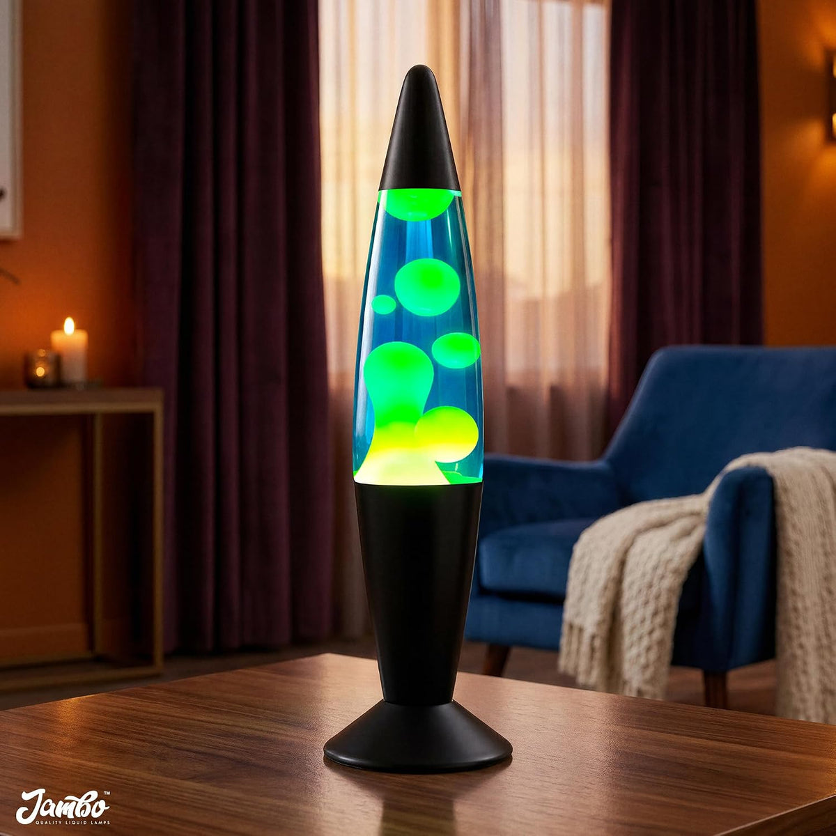 16" Beautiful Lamp- Blue with Yellow/Green Wax, Relaxing Liquid Lamp for Living Room Office Bedroom Adults Teens Kids, Magma Light, Night Light Nightlight, Home Decor