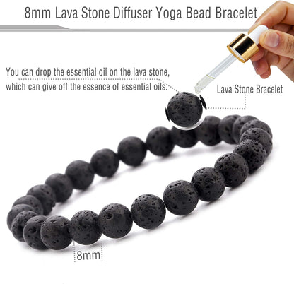 Men Women 8Mm Natural Stone Lava Rock Diffuser Bracelet
