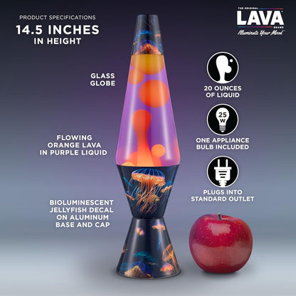 Lava the Original Lamp - 14.5" Luminous Jelly Fish – Classic Liquid Motion Lamp - Yellow Wax and Purple Liquid - Item #2424 (Amazon Exclusive)