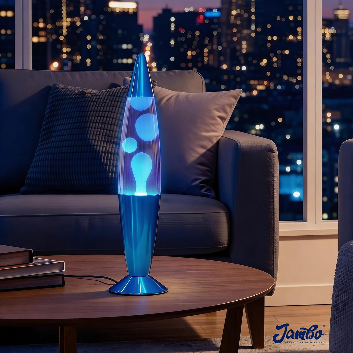 16" Beautiful Lamp- Blue with White/Blue Wax, Relaxing Liquid Light, Night Light Nightlight, Home Decor Living Room Office Bedroom Lamp for Adults Teens Kids, Magma Motion