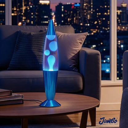 16" Beautiful Lamp- Blue with White/Blue Wax, Relaxing Liquid Light, Night Light Nightlight, Home Decor Living Room Office Bedroom Lamp for Adults Teens Kids, Magma Motion
