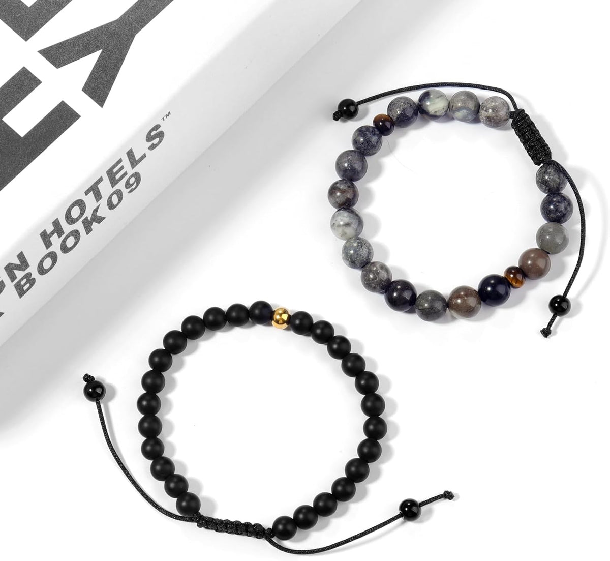 Black Beaded Bracelets for Men Boys: 6Mm Obsidian Onyx Lava Beads Mens Bracelet Set Mens Jewelry - Cool Anniversary Valentines Fathers Birthday Gifts for Him Boyfriend Husband Man Son Dad