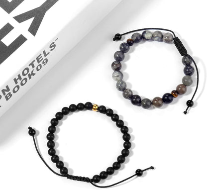 Black Beaded Bracelets for Men Boys: 6Mm Obsidian Onyx Lava Beads Mens Bracelet Set Mens Jewelry - Cool Anniversary Valentines Fathers Birthday Gifts for Him Boyfriend Husband Man Son Dad