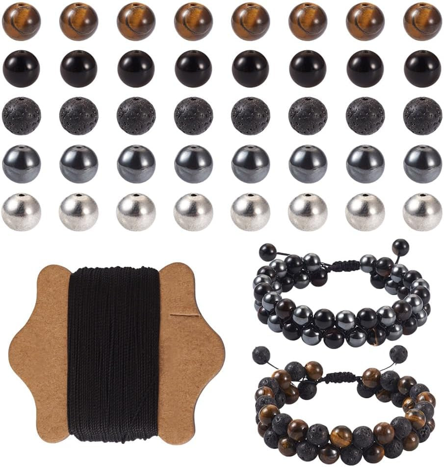 Mala Yoga Men Bracelet Making Kit Lava Rock Tiger Eye Beads