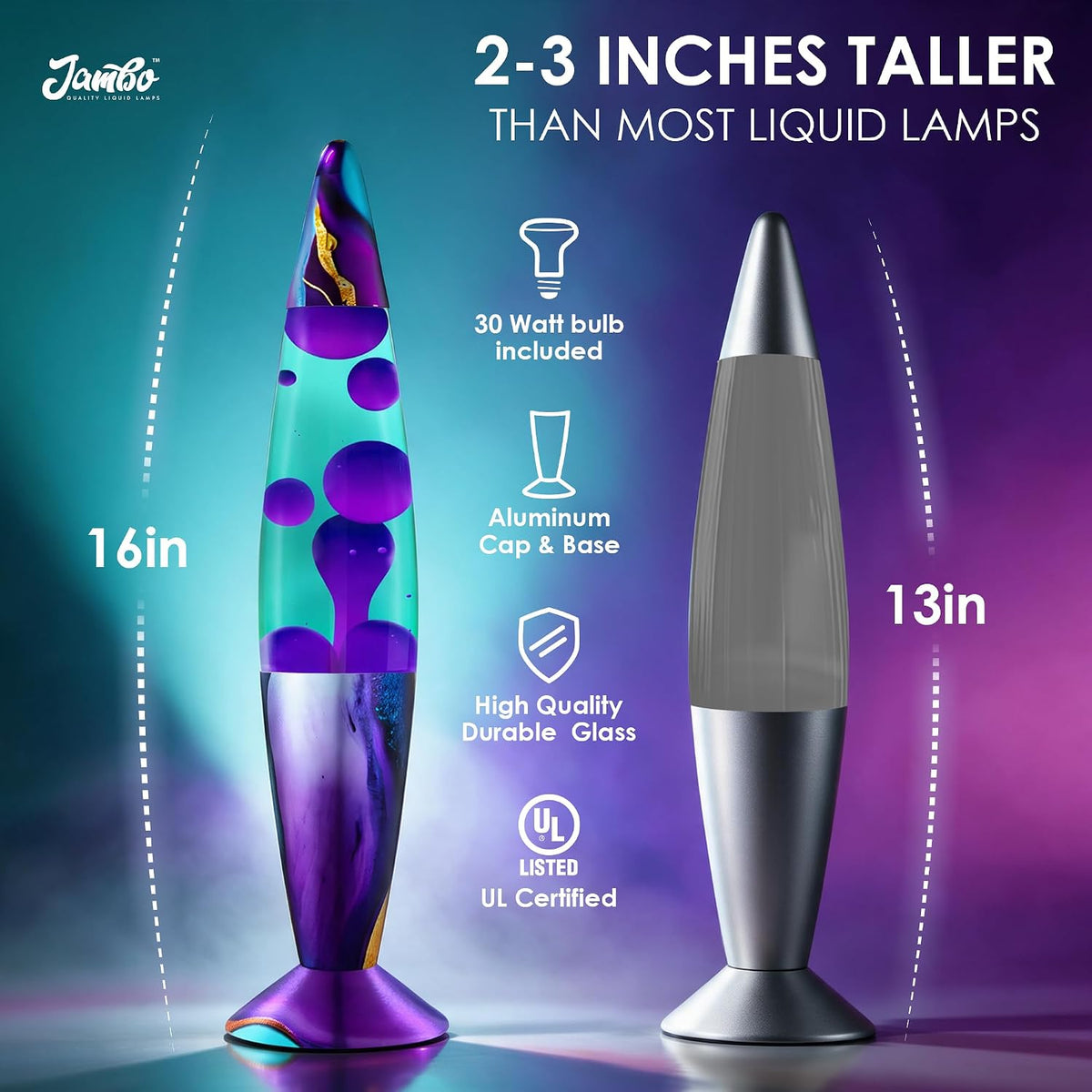 16" Beautiful Lamp- Teal with Purple Wax- Relaxing Liquid Light, Night Light Nightlight, Retro Home Decor Light, Living Room Office Bedroom Lamp for Adults Teens Kids, Magma Motion