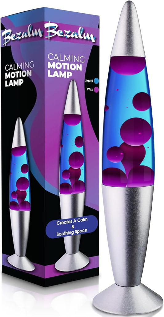 BEZALM 16-Inch Beautiful Lamp, Relaxing Night Light Home Decor for Living Room, Office, Bedroom - Magma Lamp (16", Silver Base, Blue Liquid, Purple Wax)