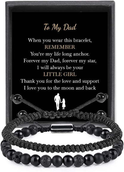 Black Beaded Bracelets for Men Boys: 6Mm Obsidian Onyx Lava Beads Mens Bracelet Set Mens Jewelry - Cool Anniversary Valentines Fathers Birthday Gifts for Him Boyfriend Husband Man Son Dad