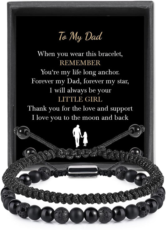 Black Beaded Bracelets for Men Boys: 6Mm Obsidian Onyx Lava Beads Mens Bracelet Set Mens Jewelry - Cool Anniversary Valentines Fathers Birthday Gifts for Him Boyfriend Husband Man Son Dad