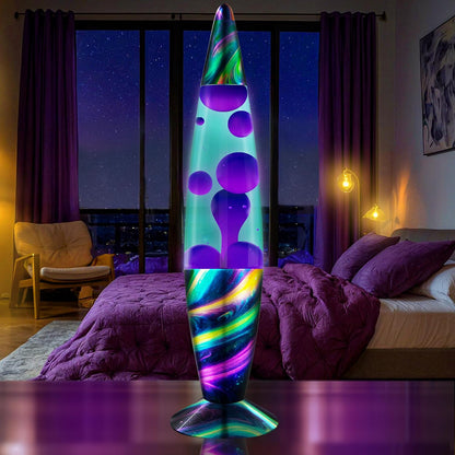 16" Beautiful Lamp- Teal with Purple Wax- Neon Twilight, Relaxing Liquid Light, Night Light Nightlight, Home Decor Living Room Office Bedroom Lamp for Adults Teens Kids, Magma Motion