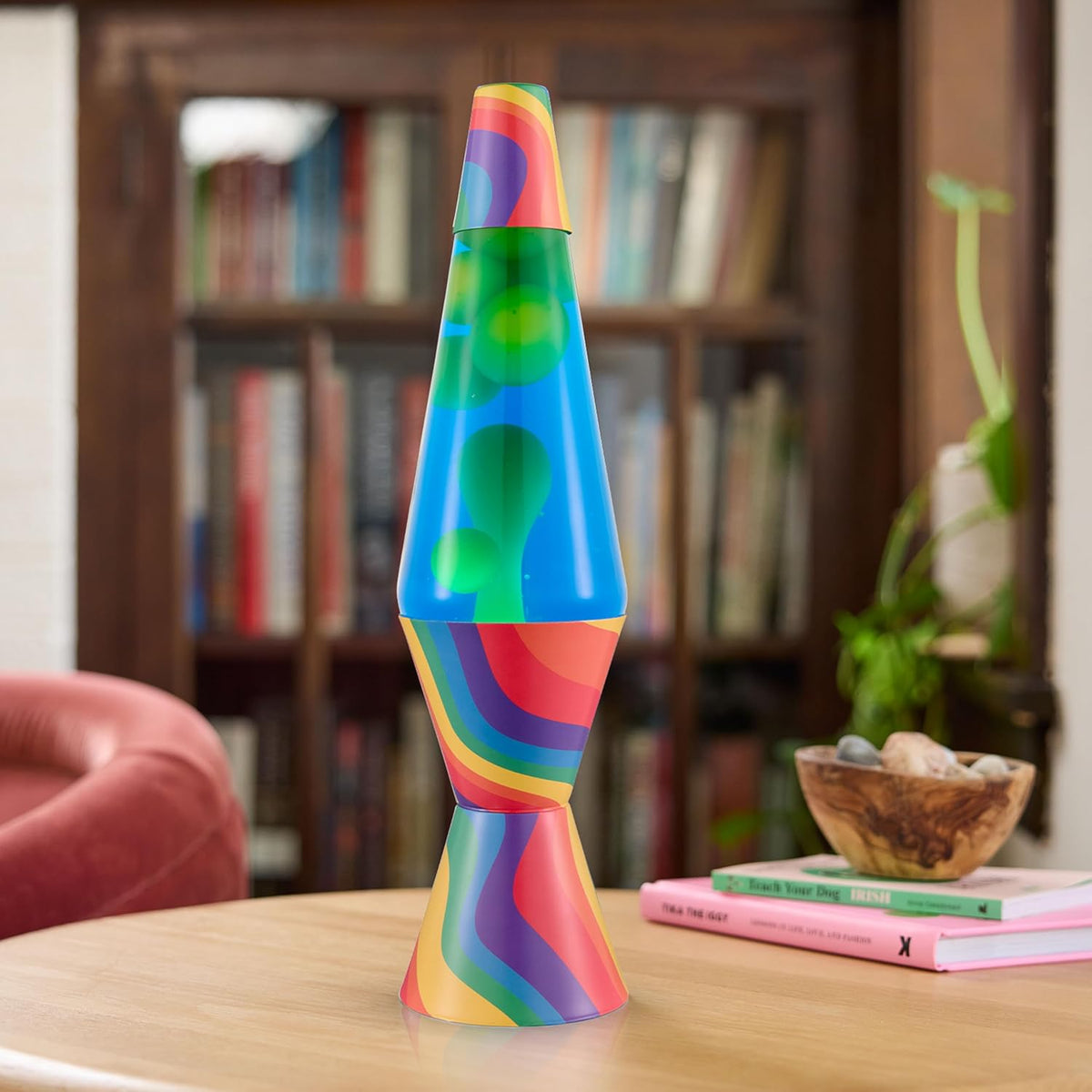 Lava the Original Lamp - 14.5" Warped Rainbow – Classic Liquid Motion Lamp - Yellow Wax and Blue Liquid - Item #2713 (Amazon Exclusive)
