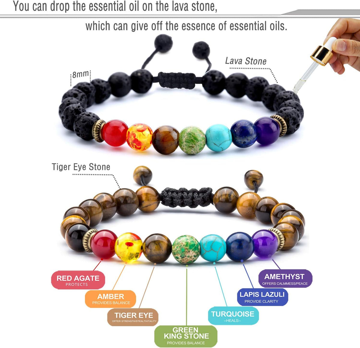 Men Women 8Mm Lava Rock Beads Chakra Bracelet
