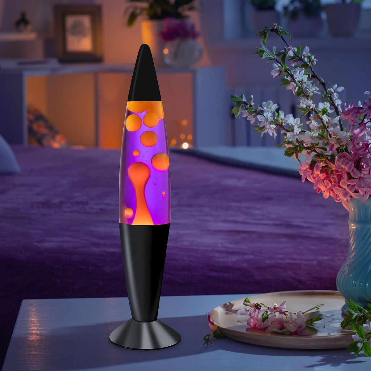 16" Beautiful Lamp- Purple with Yellow/Orange Wax, Relaxing Liquid Lamp for Living Room Office Bedroom Adults Teens Kids, Magma Light, Night Light Nightlight, Home Decor