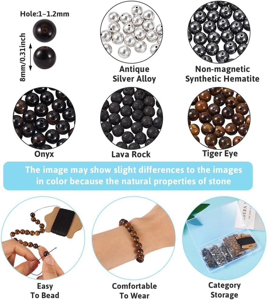 Mala Yoga Men Bracelet Making Kit Lava Rock Tiger Eye Beads