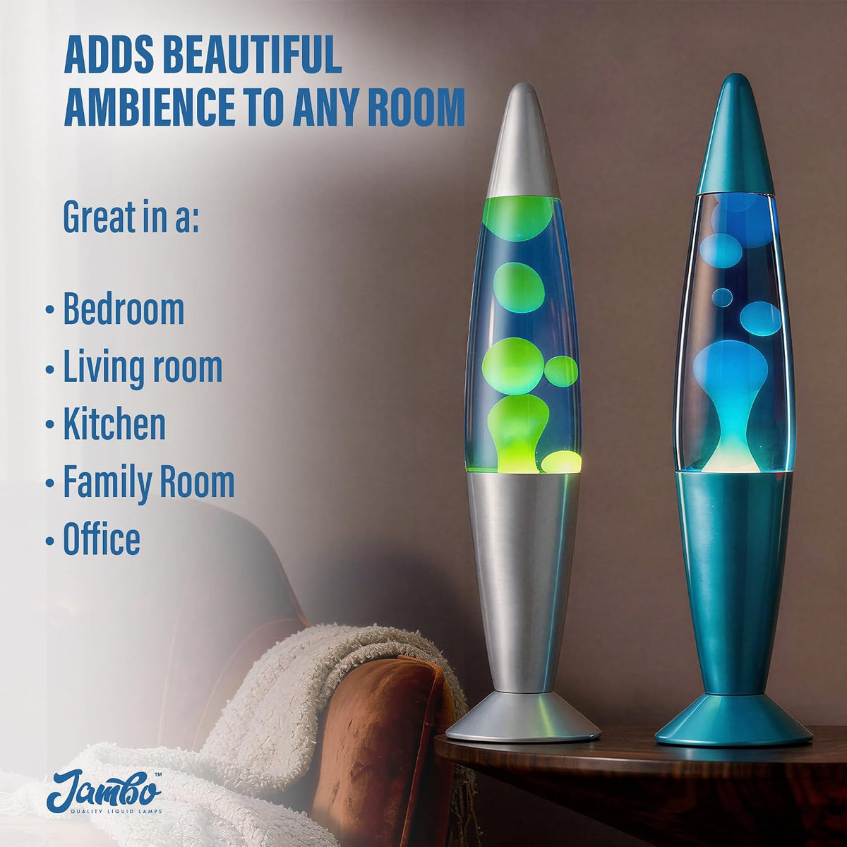 2 Pack- 16" Beautiful Lamp- Silver with Yellow/Green Wax and Blue with Blue/White Wax, Relaxing Liquid Lamp, Night Light Nightlight, Lamps for Adults Teens Kid