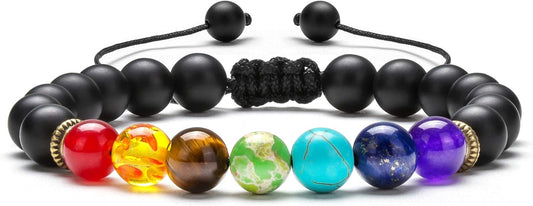 Men Women 8Mm Lava Rock Beads Chakra Bracelet