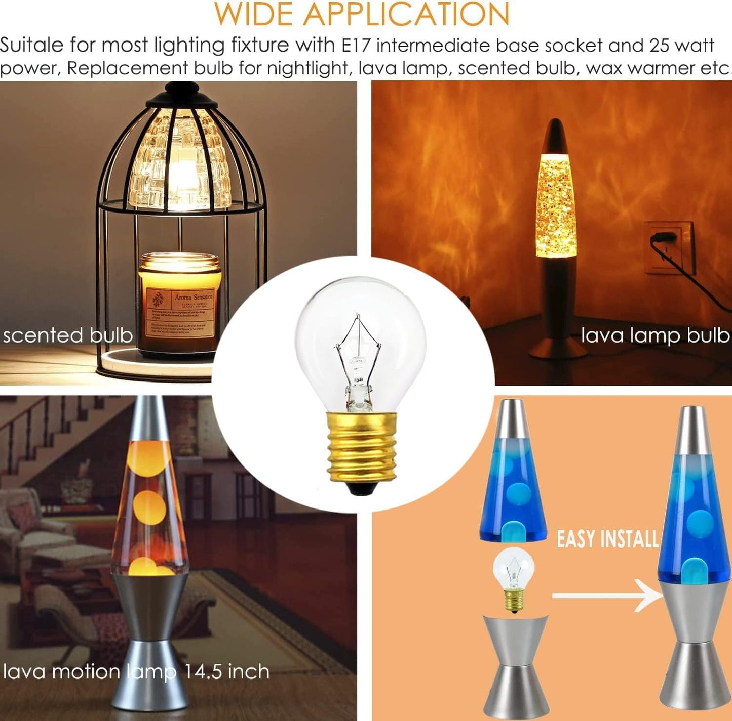 Lava Lamp Bulb 25 Watt, E17 Intermediate Base,The Lava Original Replacement for 14.5-Inch Lava Lamp, Soft Warm White Glow, Long Life, High Temp Resistance, High-Output Heat S11 (6PC-25W)
