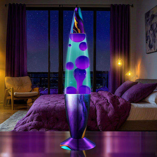 16" Beautiful Lamp- Teal with Purple Wax- Relaxing Liquid Light, Night Light Nightlight, Retro Home Decor Light, Living Room Office Bedroom Lamp for Adults Teens Kids, Magma Motion