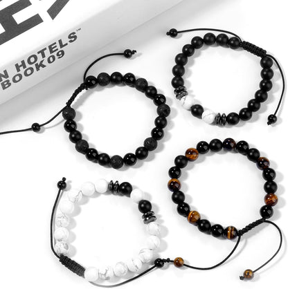 Black Beaded Bracelets for Men Boys: 6Mm Obsidian Onyx Lava Beads Mens Bracelet Set Mens Jewelry - Cool Anniversary Valentines Fathers Birthday Gifts for Him Boyfriend Husband Man Son Dad