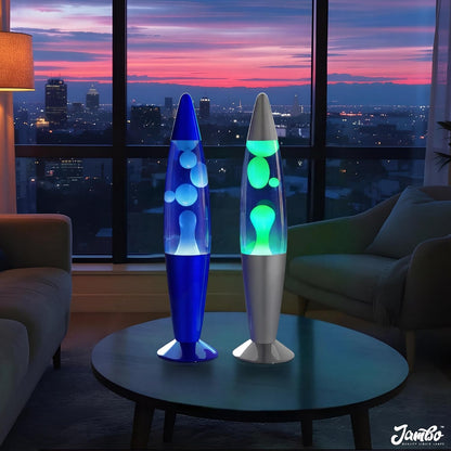 2 Pack- 16" Beautiful Lamp- Silver with Yellow/Green Wax and Blue with Blue/White Wax, Relaxing Liquid Lamp, Night Light Nightlight, Lamps for Adults Teens Kid