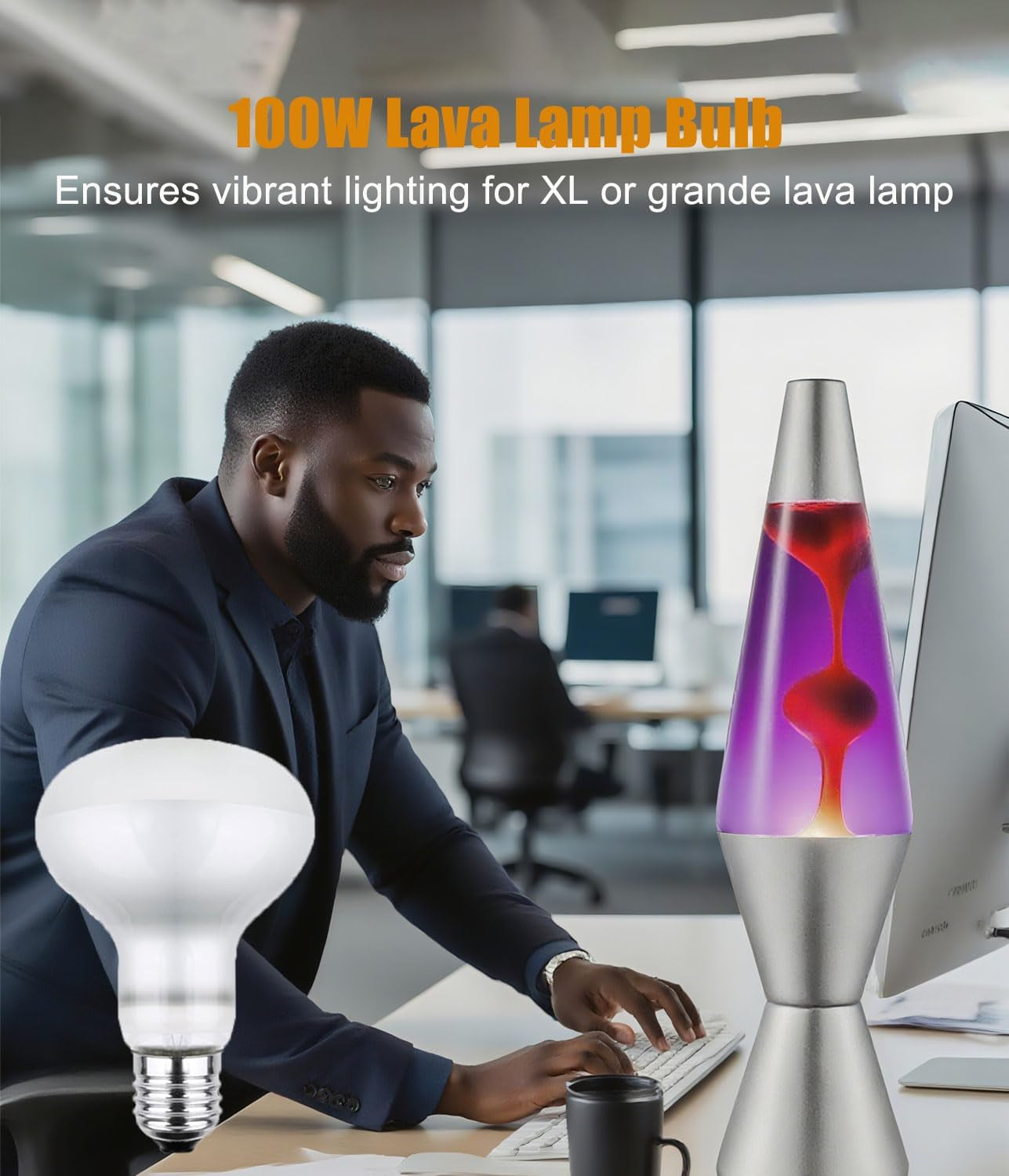 2-Pack 100W Lava Lamp Bulb, R20 Reflector E26 Base, AC 120V Lava Lamp Replacement Light Bulb, Compatible with XL or Grande & More