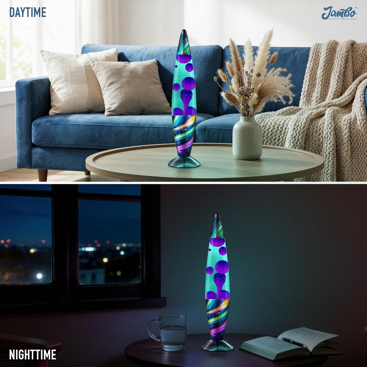 16" Beautiful Lamp- Teal with Purple Wax- Neon Twilight, Relaxing Liquid Light, Night Light Nightlight, Home Decor Living Room Office Bedroom Lamp for Adults Teens Kids, Magma Motion