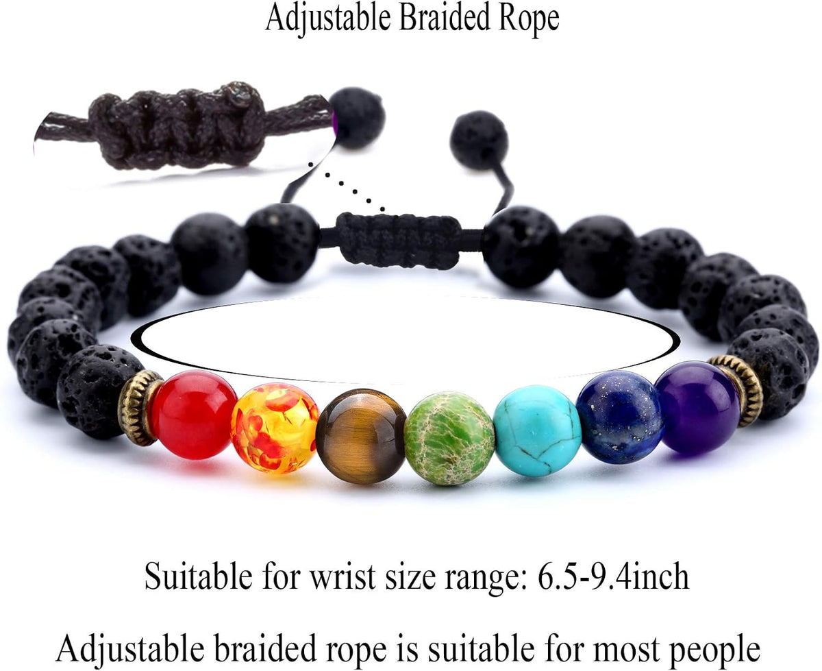 Men Women 8Mm Lava Rock Beads Chakra Bracelet