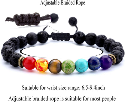 Men Women 8Mm Lava Rock Beads Chakra Bracelet