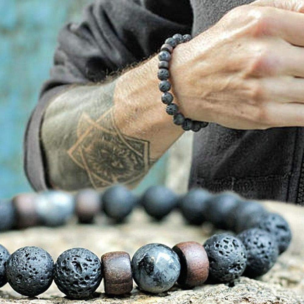 Black Lava Stone 7 Chakra Bracelets 6Pcs Mix 8Mm Yinyang Rock Bead Elastic Natural Stones Gemstones Oil Diffuser Yoga Menditation Beads Bracelets for Men Women Jewelry (6Pcs Lava Stone Bracelet)