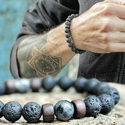 Black Lava Stone 7 Chakra Bracelets 6Pcs Mix 8Mm Yinyang Rock Bead Elastic Natural Stones Gemstones Oil Diffuser Yoga Menditation Beads Bracelets for Men Women Jewelry (6Pcs Lava Stone Bracelet)