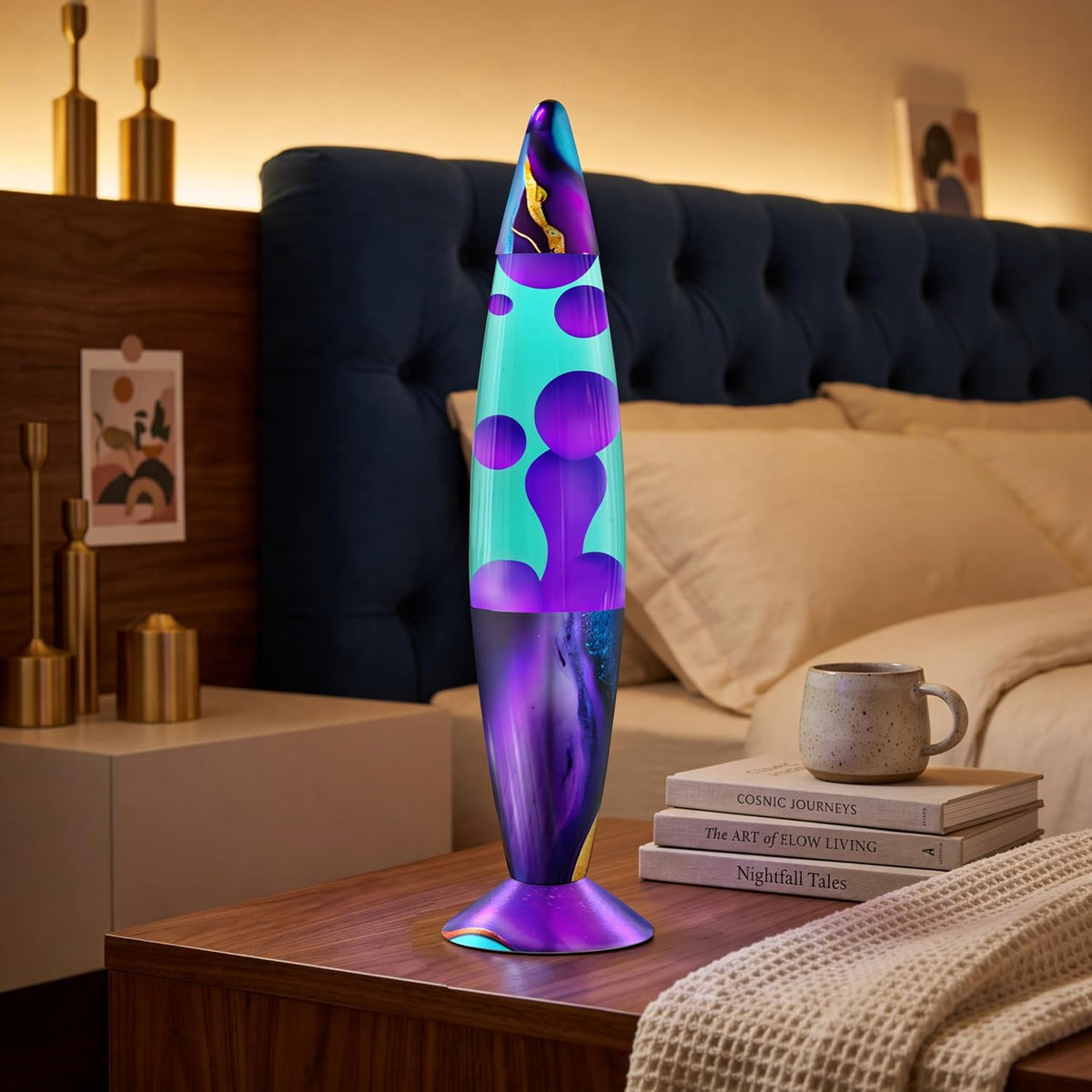 16" Beautiful Lamp- Teal with Purple Wax- Relaxing Liquid Light, Night Light Nightlight, Retro Home Decor Light, Living Room Office Bedroom Lamp for Adults Teens Kids, Magma Motion