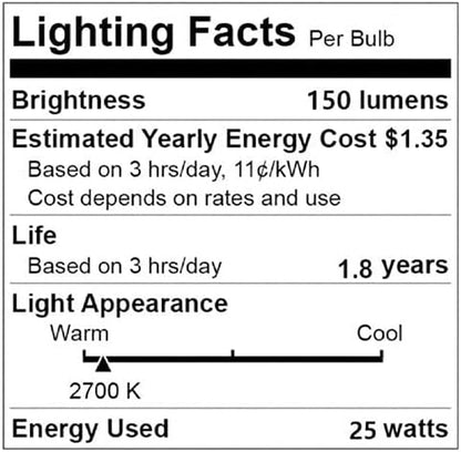 Lava Lamp Bulb, 6 Pack 25 Watt Lava Lamp Light Bulb, S11 E17 Base 120 Volt Lava Lamp Replacement Bulb for 14.5 Inch Glitter and Lava Lamps - Dimmable - Warm White