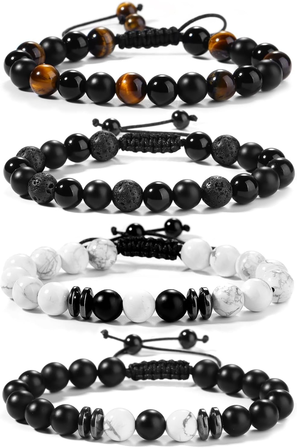 Black Beaded Bracelets for Men Boys: 6Mm Obsidian Onyx Lava Beads Mens Bracelet Set Mens Jewelry - Cool Anniversary Valentines Fathers Birthday Gifts for Him Boyfriend Husband Man Son Dad
