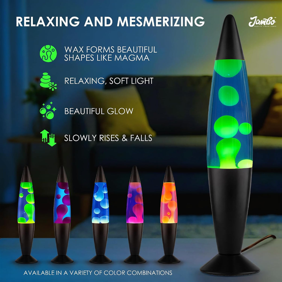 16" Beautiful Lamp- Blue with Yellow/Green Wax, Relaxing Liquid Lamp for Living Room Office Bedroom Adults Teens Kids, Magma Light, Night Light Nightlight, Home Decor